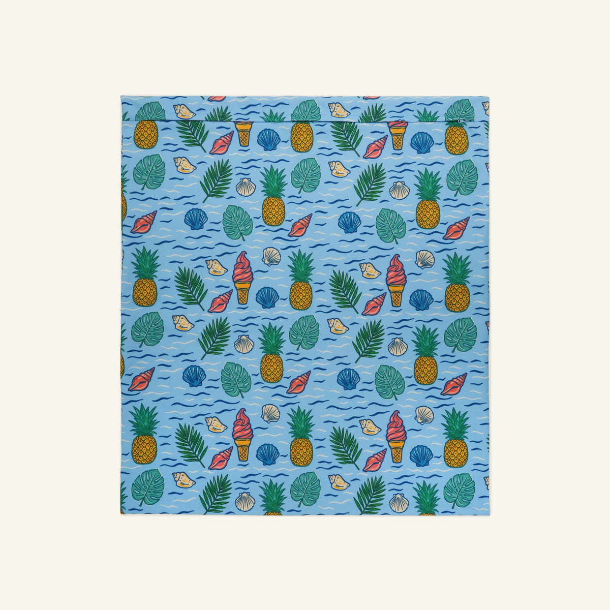 Waszak voor fleece cavia-liners in lichtblauw met ananassen, schelpen en ijsjes