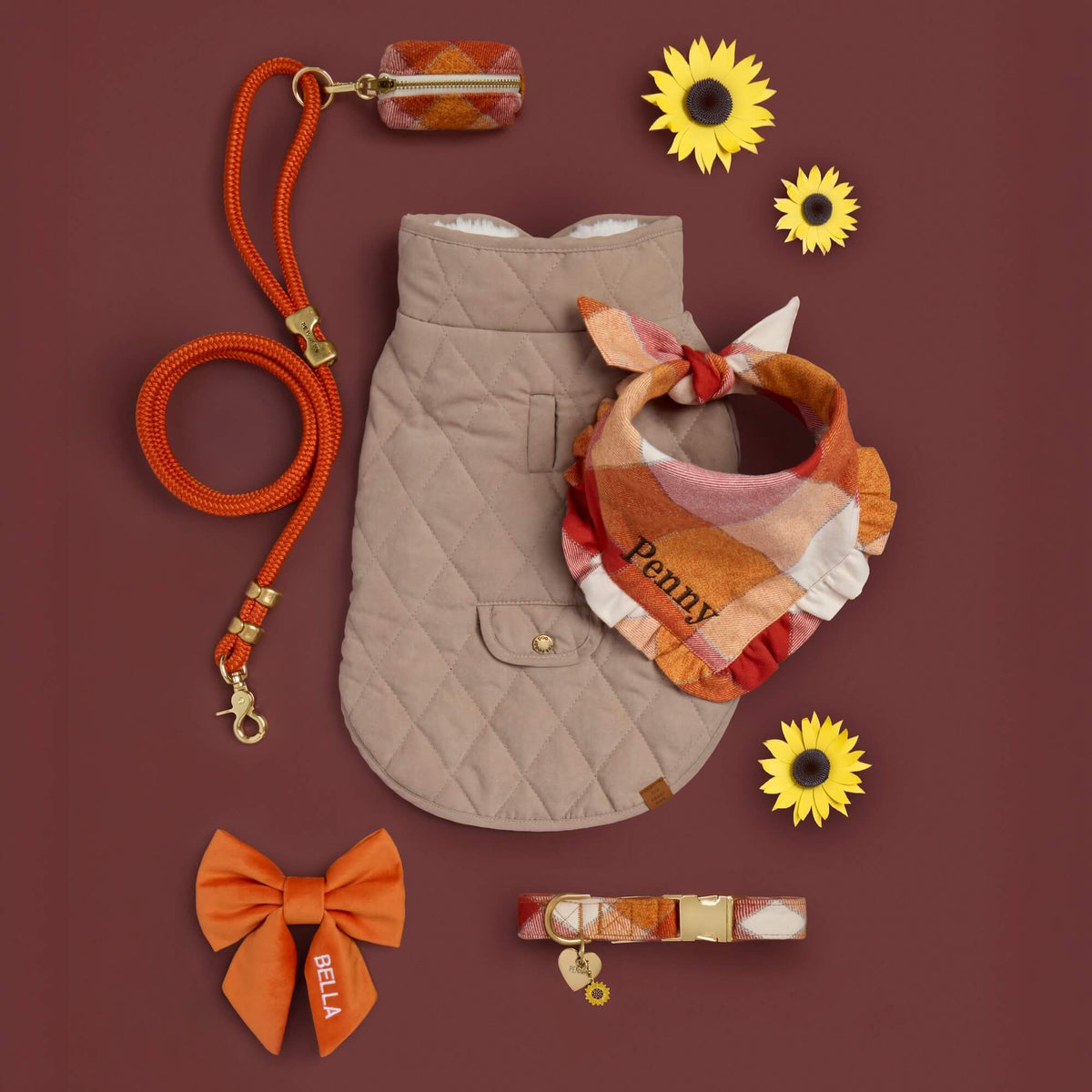 Pumpkin Spice Geruite Flanellen Bandana Voor Honden