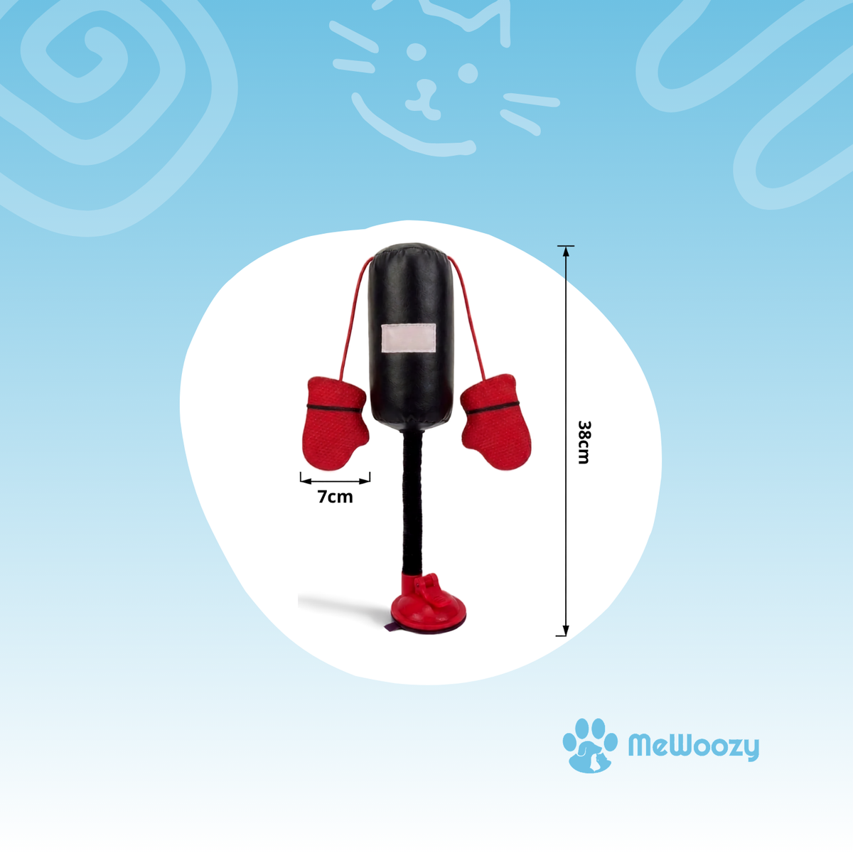 Afmetingen van de kattenboksbal: 38 cm hoog, handschoen 7 cm breed