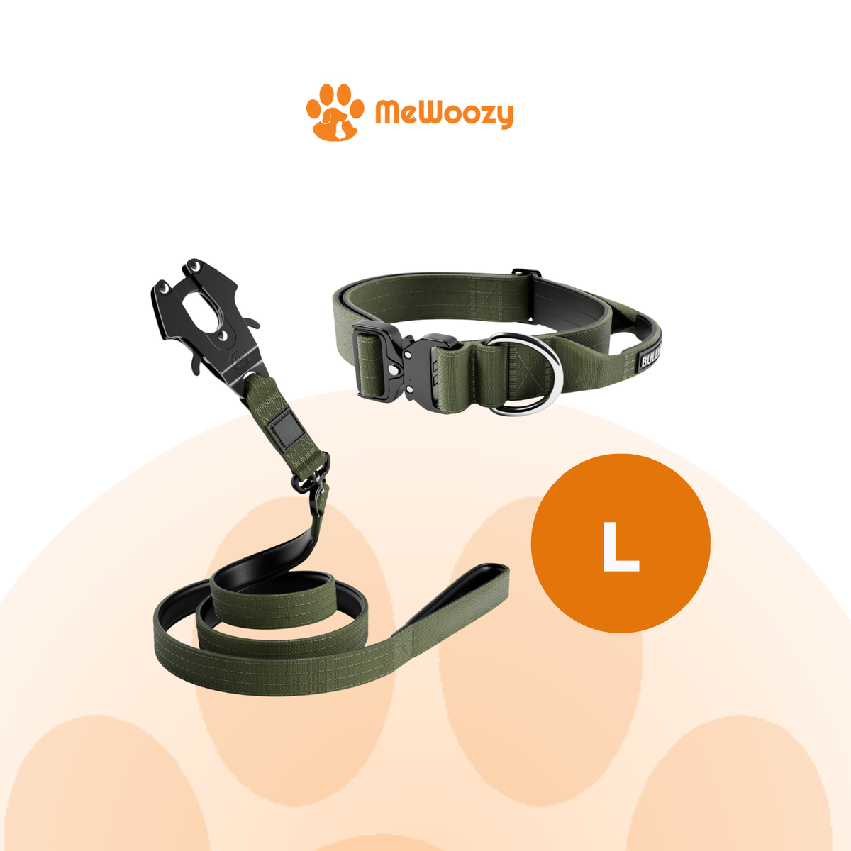 De halsband en lijn in khaki met oranje label maat L