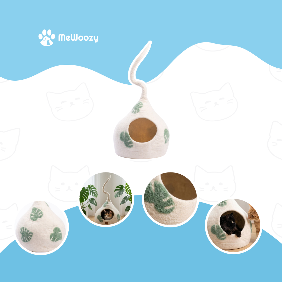 Vilten Monstera Kattenmand Met Staart