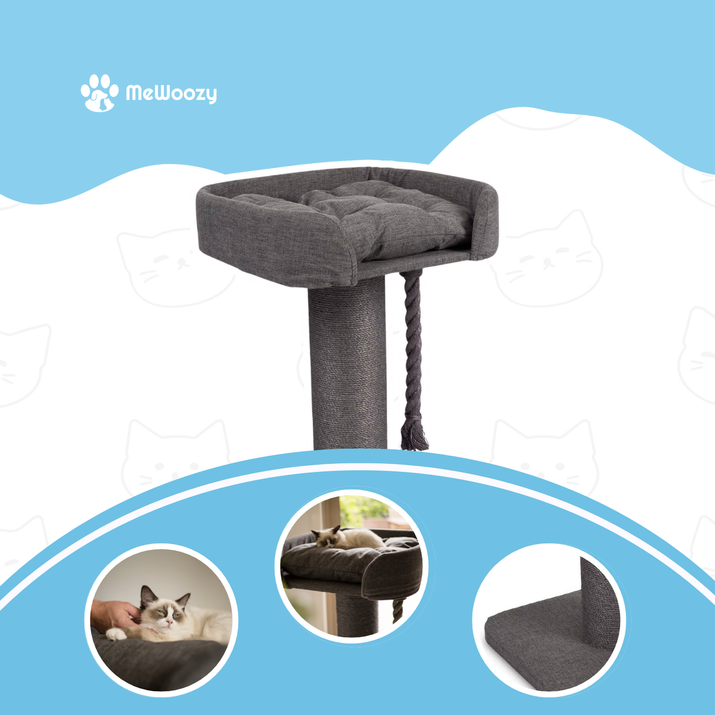 Krabpaal Met Hoog Bed Voor Katten – Met Speelkoord En Rustplek