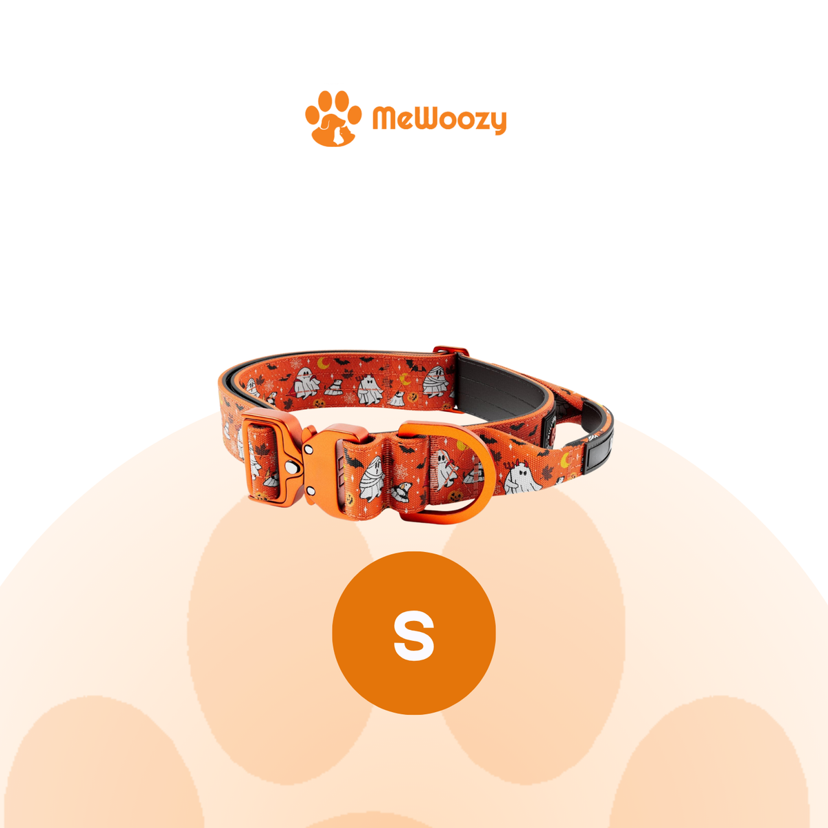 Oranje halsband met spookjesprint in maat S