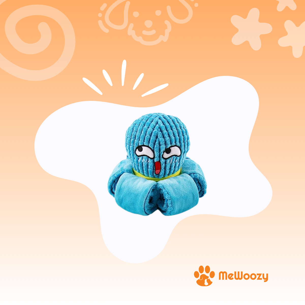 Blauwe octopus van ribstof met grote ogen en opgerolde fleece tentakels