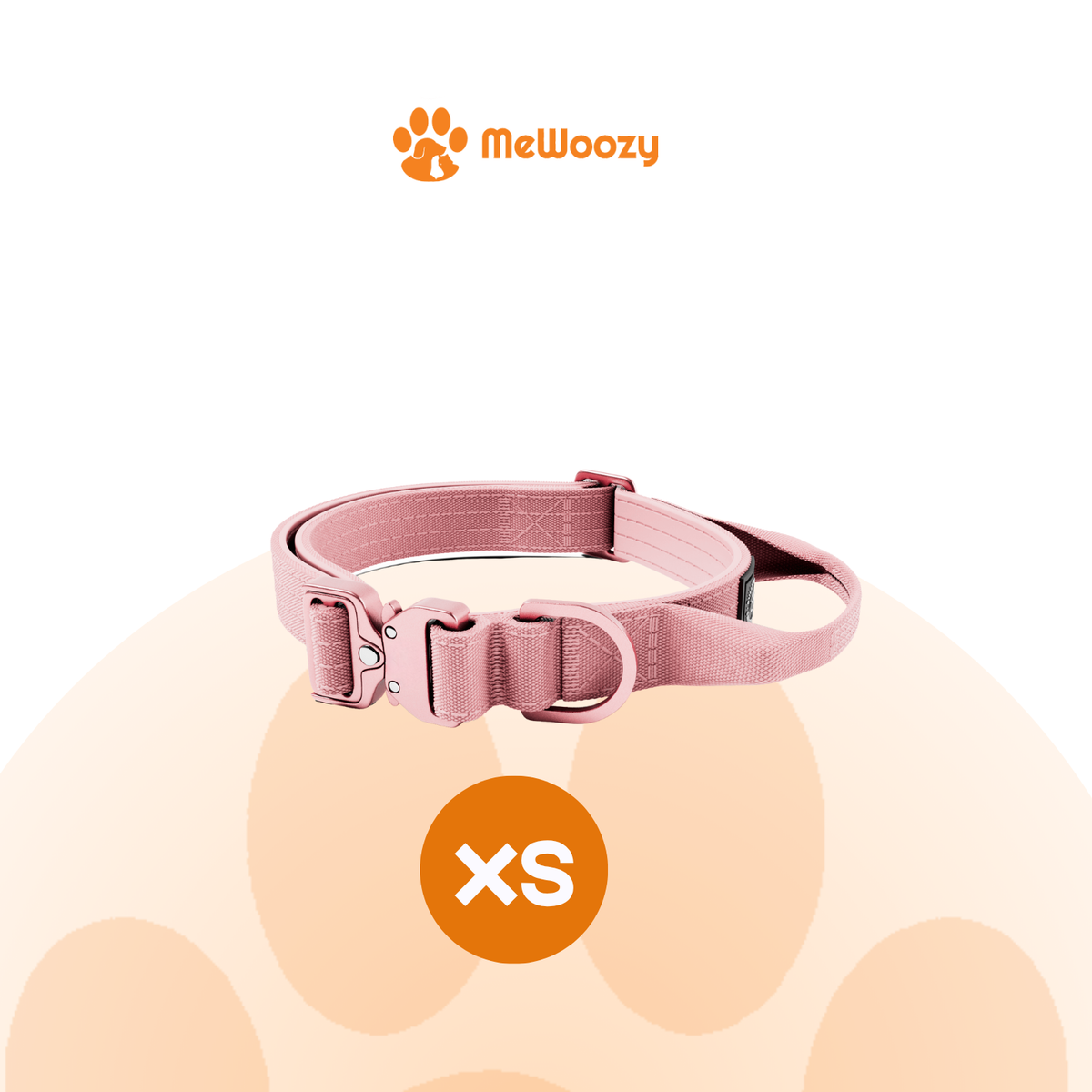 Roze halsband met klikgesp en handvat, weergegeven in maat XS