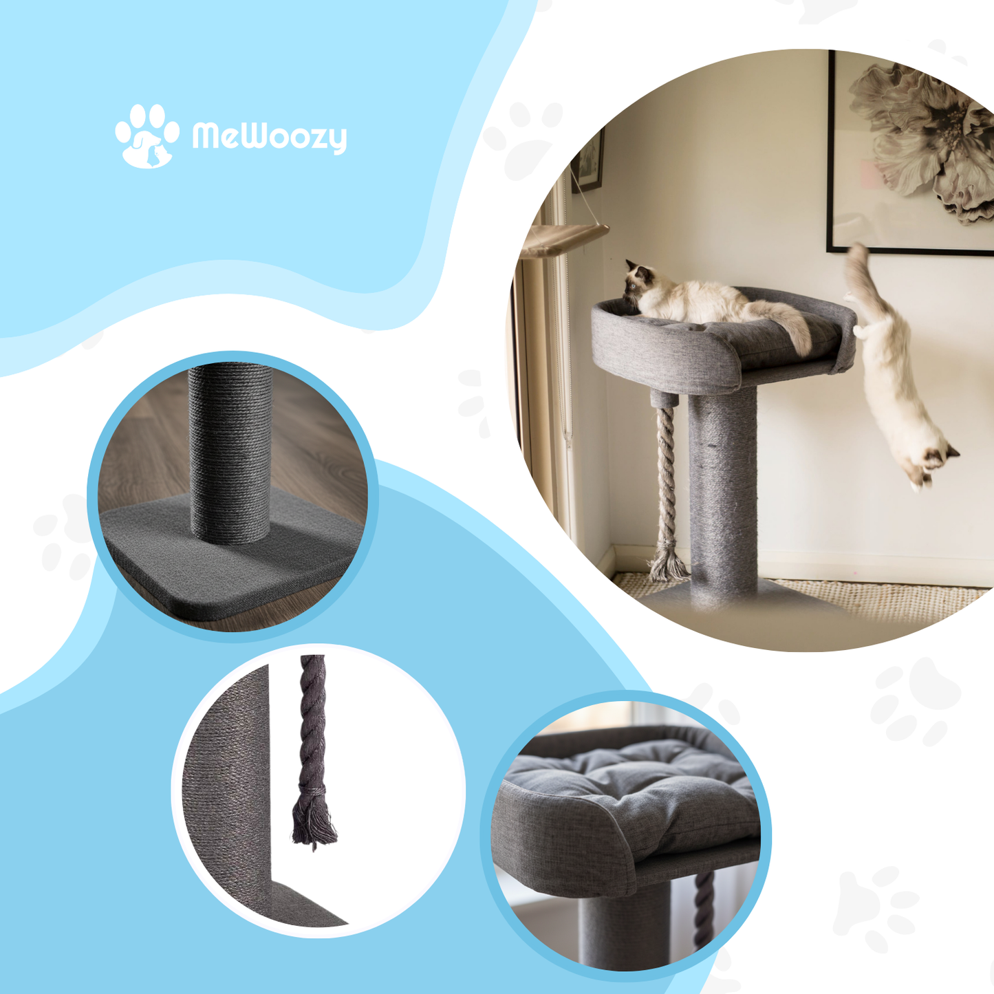 Krabpaal Met Hoog Bed Voor Katten – Met Speelkoord En Rustplek