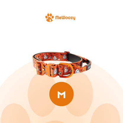 Oranje halsband met spookjesprint in maat M