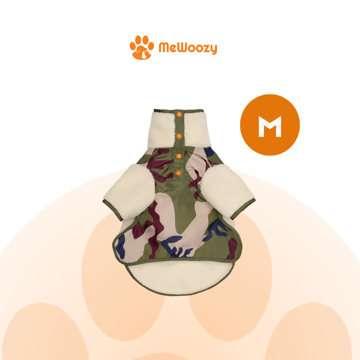 De hondenjas in camouflageprint met oranje label maat M
