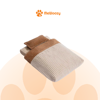 Orthopedisch hondenbed met kap en kussentje in bruin met beige ribstof