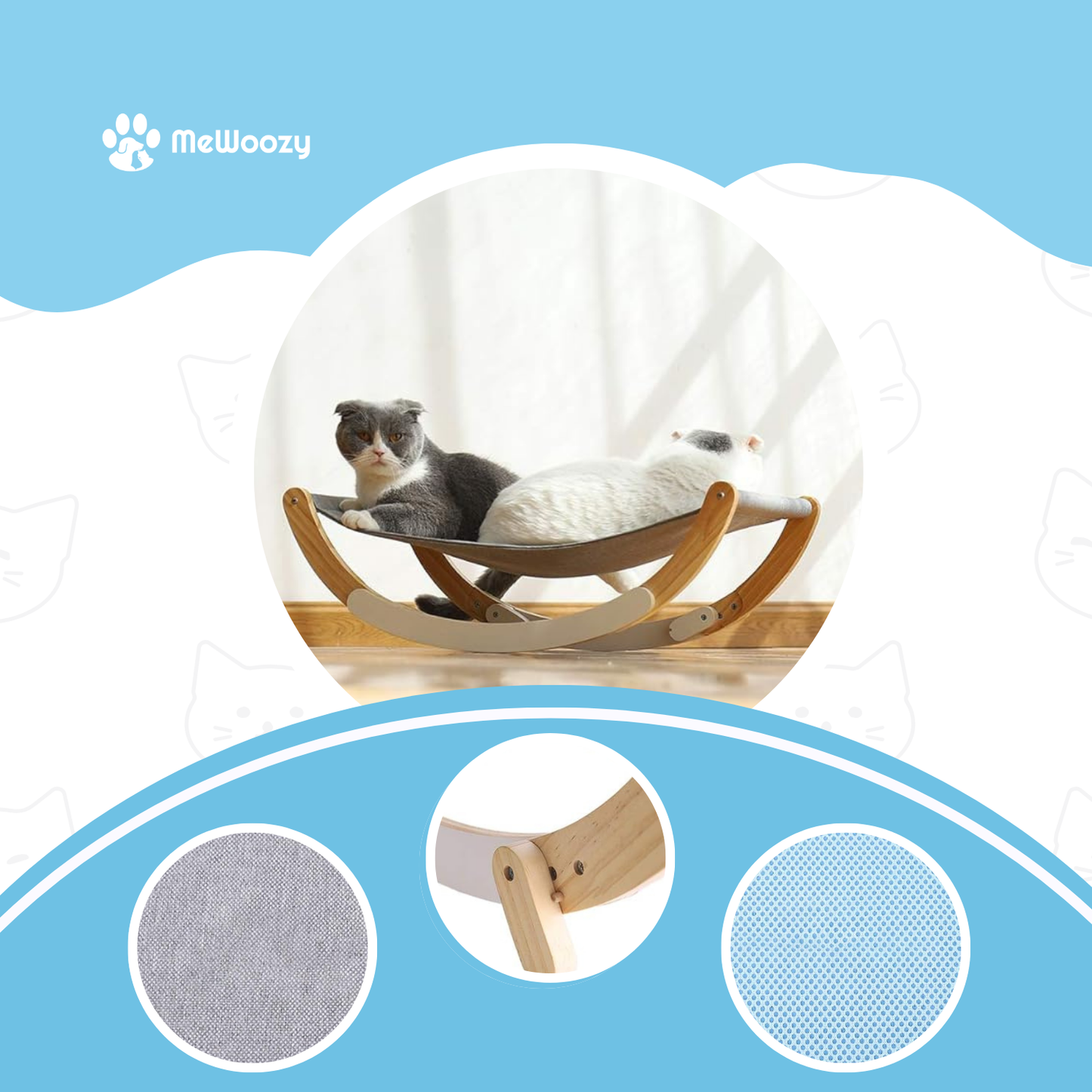 Houten Kattenhangmat Met Stoffen Ligplek – Voor Zachte Rustmomenten