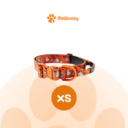 Oranje halsband met spookjesprint in maat XS