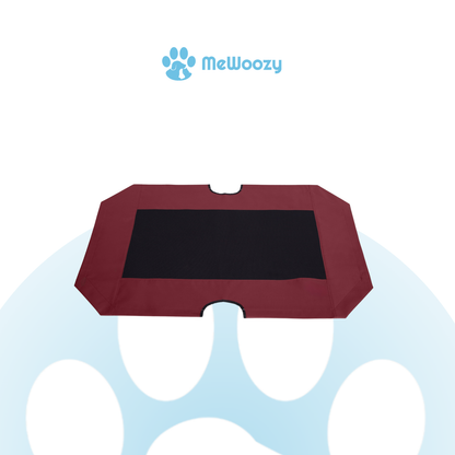 Donkerrode vervanghoes met zwart ademend gaasvlak, van bovenaf gefotografeerd