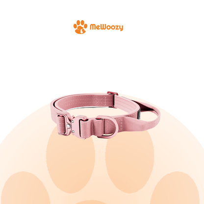 Roze nylon hondenhalsband met metalen klikgesp, D-ring en handvat