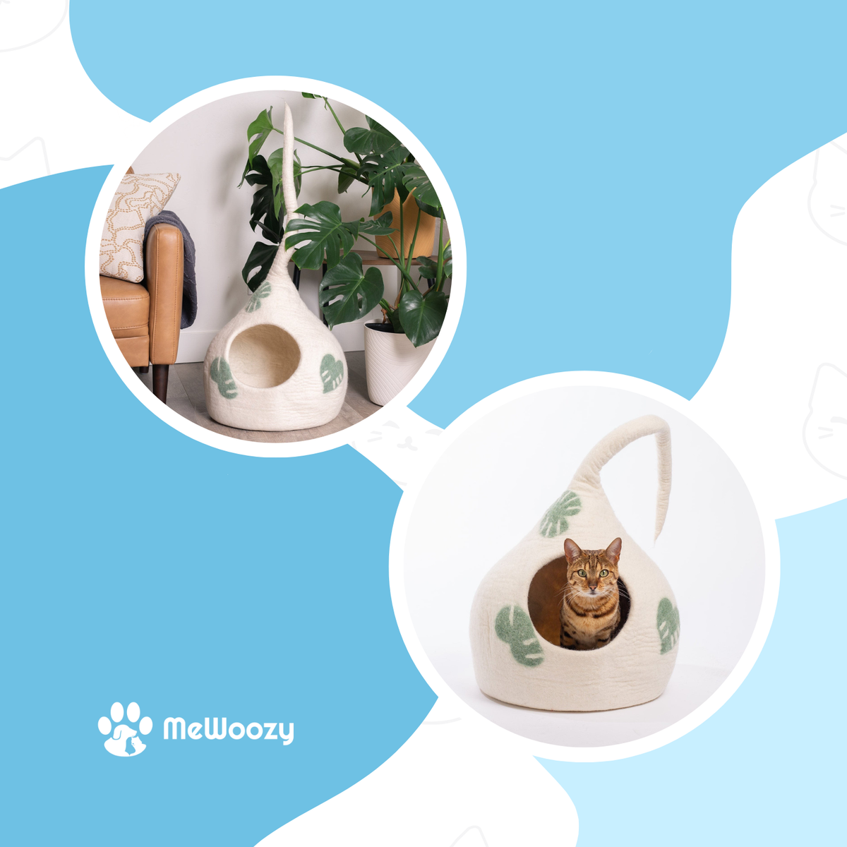Vilten Monstera Kattenmand Met Staart