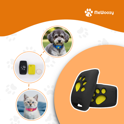 Zwart GPS-kastje met losse batterij, gedragen door een hond en een kitten