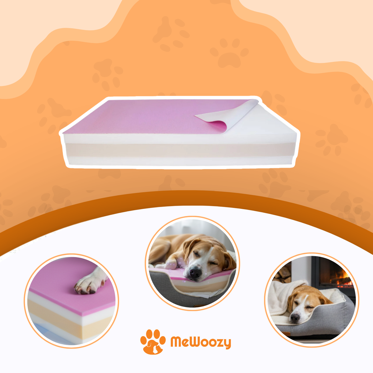 Hondenbed met close-ups van de lagen en slapende honden in een mand