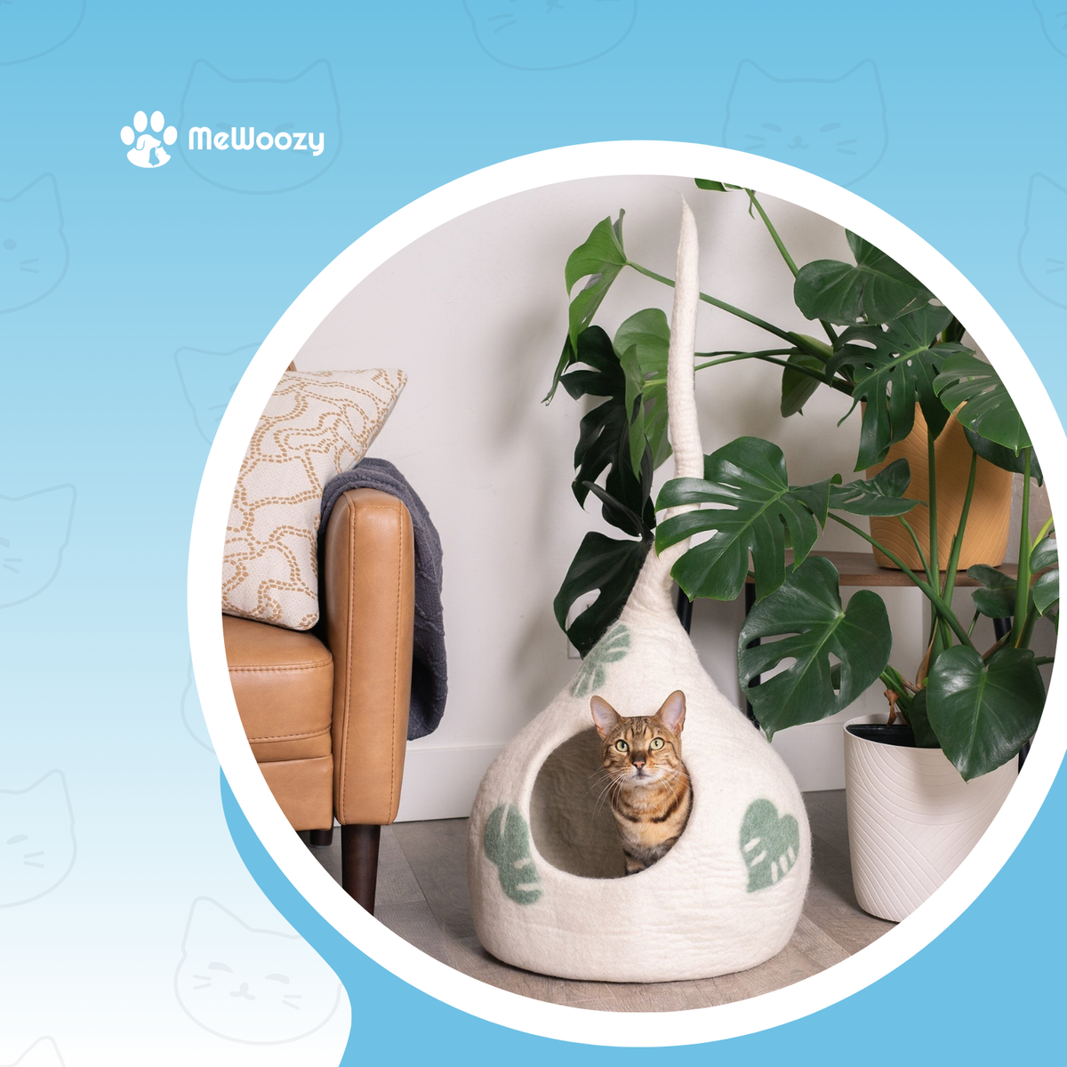 Vilten Monstera Kattenmand Met Staart