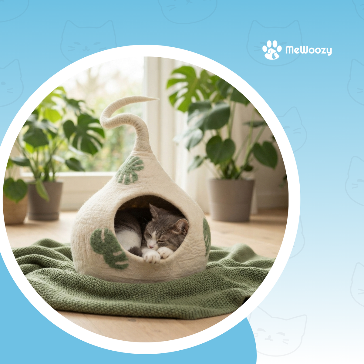 Vilten Monstera Kattenmand Met Staart