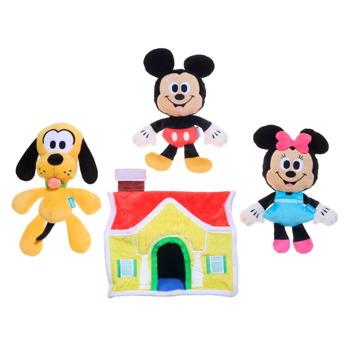 Snuffelspeelgoed voor honden: pluche huisje met knuffels van Mickey, Minnie en Pluto