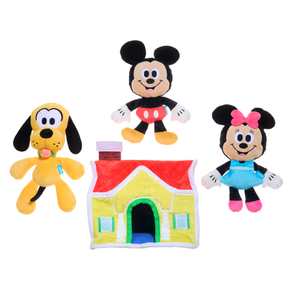 Snuffelspeelgoed voor honden: pluche huisje met knuffels van Mickey, Minnie en Pluto