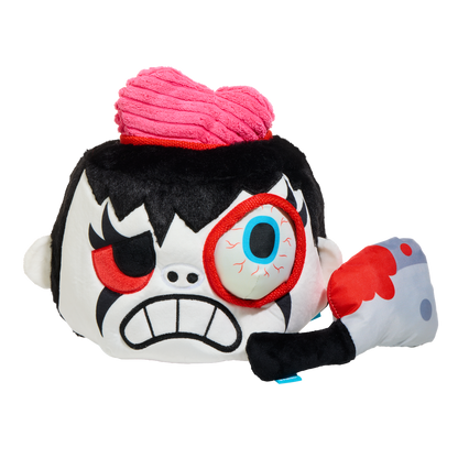 Pluche snuffelspeelgoed voor honden als zombiehoofd met roze hart, oogbal en hakmes