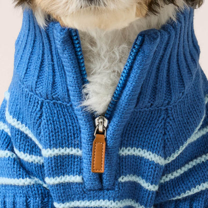 Gestreepte Hondentrui Met Kwart-Rits – Blauw