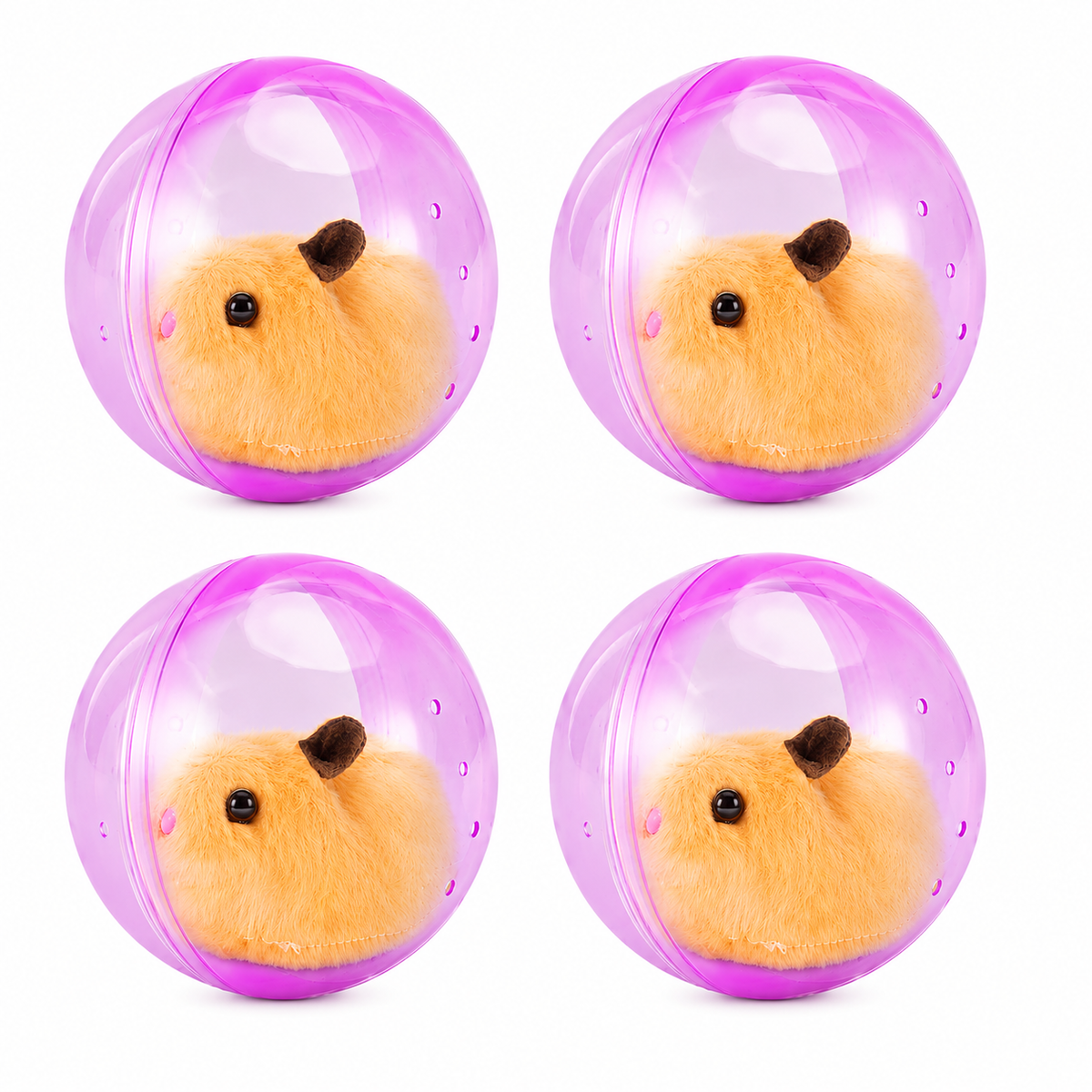 Vier roze rolballen met pluche hamster als set van vier