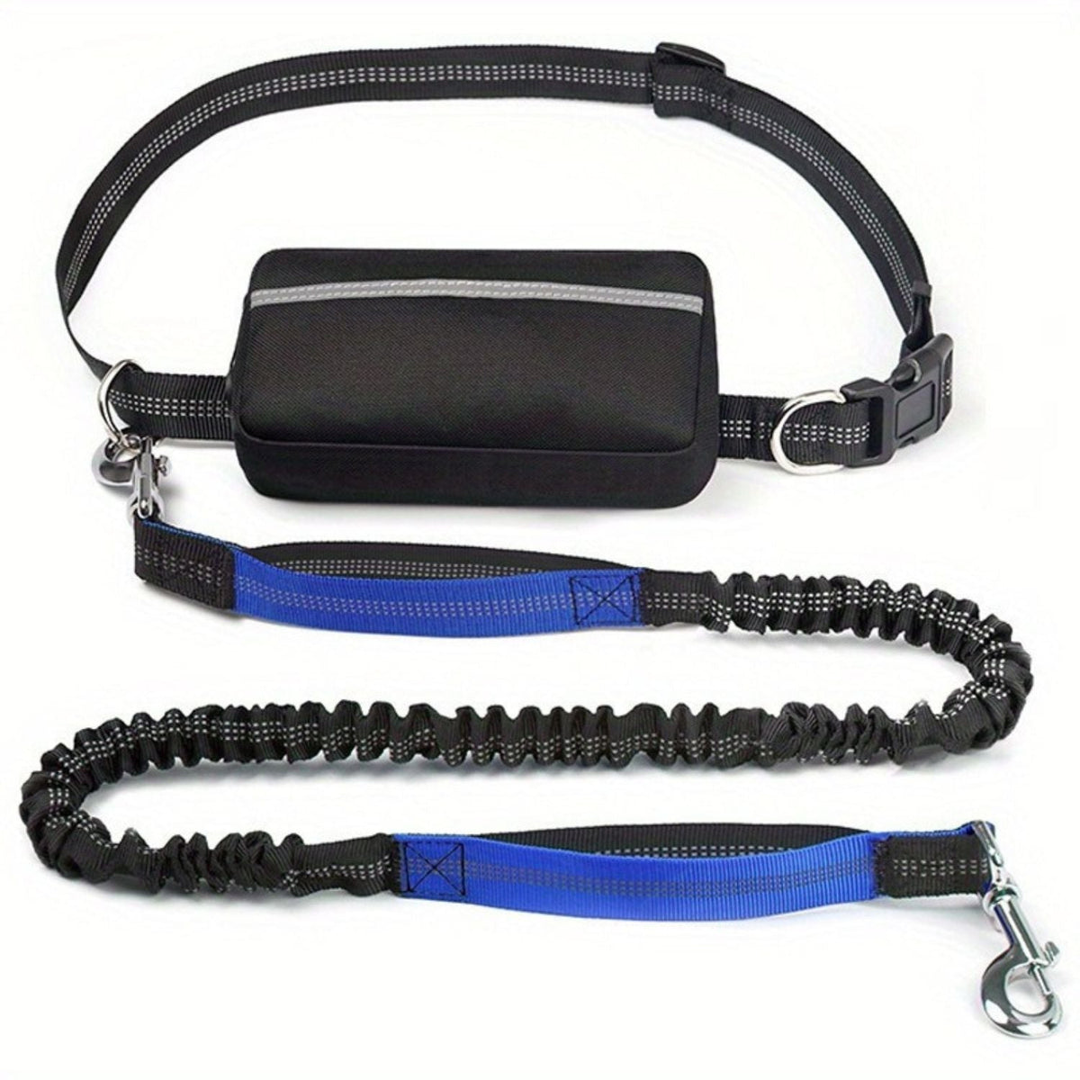 Zwarte heupriem met tasje en één blauw-zwarte elastische riem