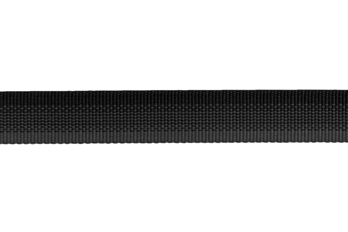 Detail van het donkergrijze geweven webbing van de lange lijn