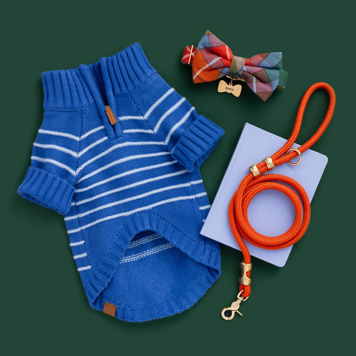 Gestreepte Hondentrui Met Kwart-Rits – Blauw