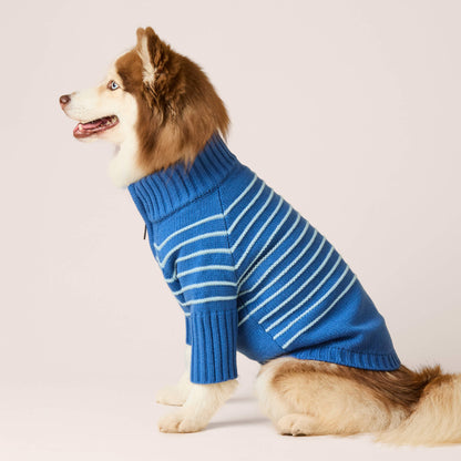 Gestreepte Hondentrui Met Kwart-Rits – Blauw