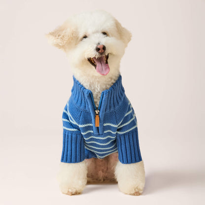 Gestreepte Hondentrui Met Kwart-Rits – Blauw