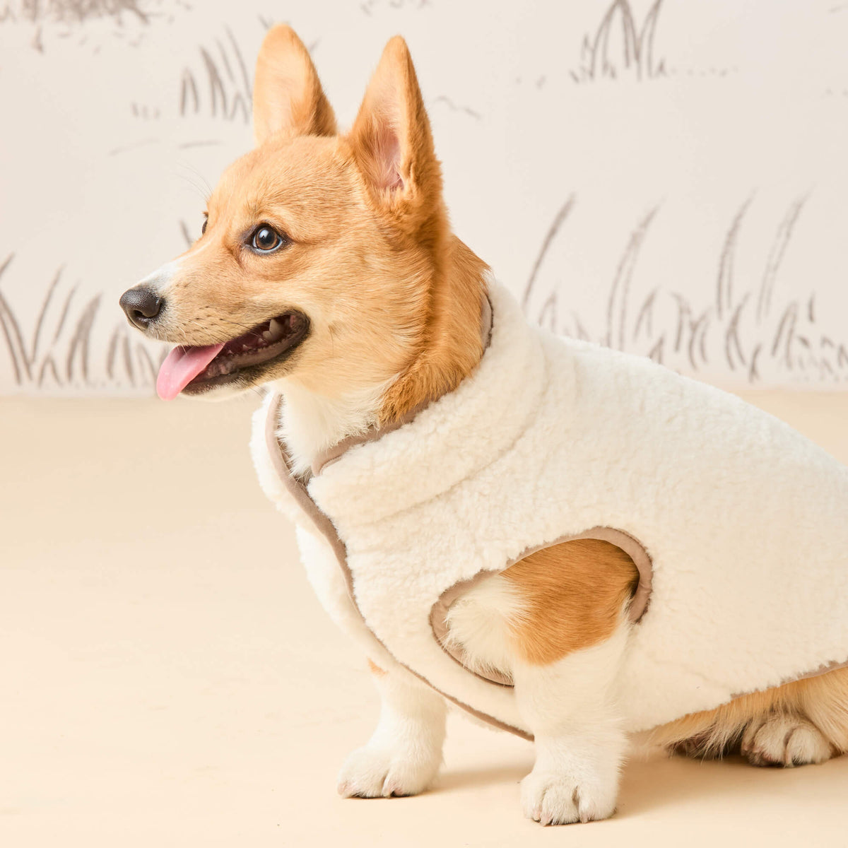 Beige Omkeerbare Sherpa Hondenjas