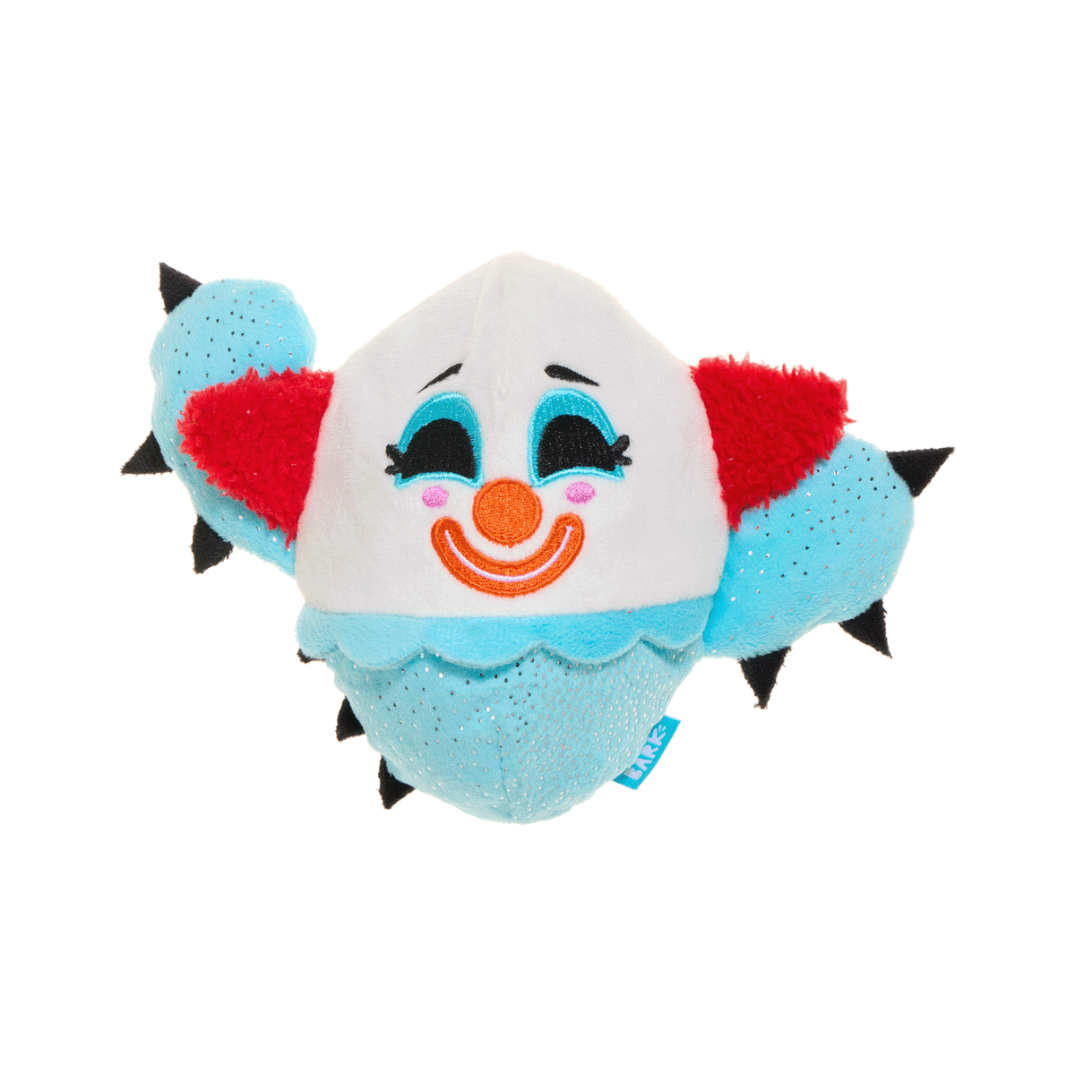 Hondenknuffel met piep in de vorm van een cactusclown, wit met lichtblauw