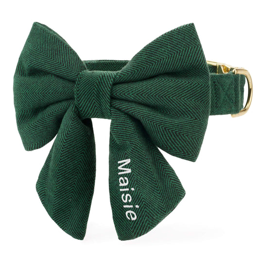 Groene Visgraat Flanellen Halsband Met Grote Strik