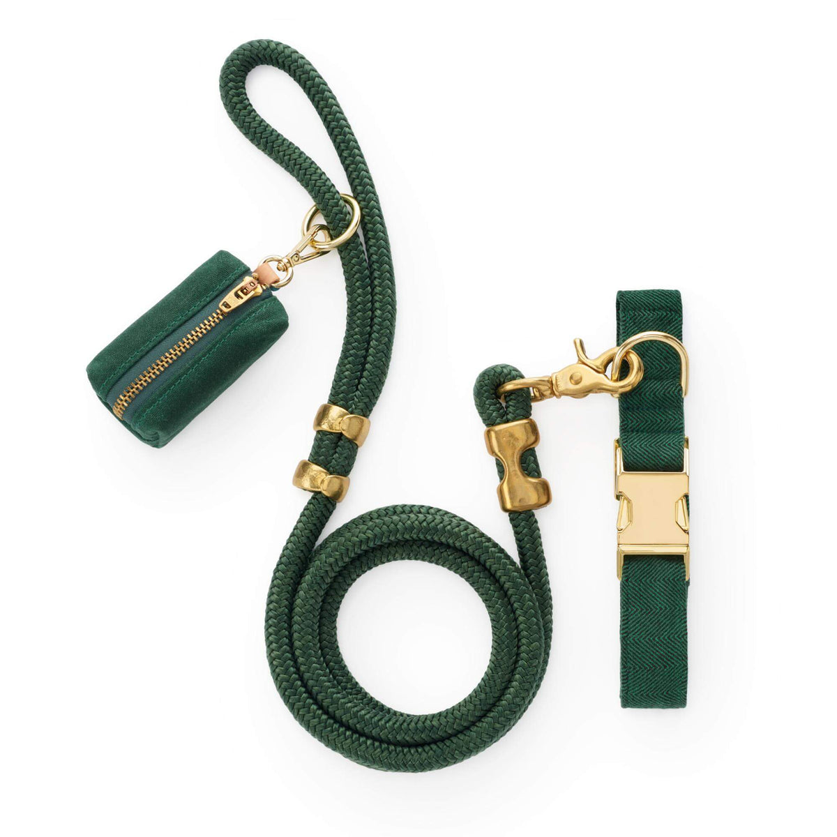 Groene Visgraat Flanellen Wandelset Met Halsband