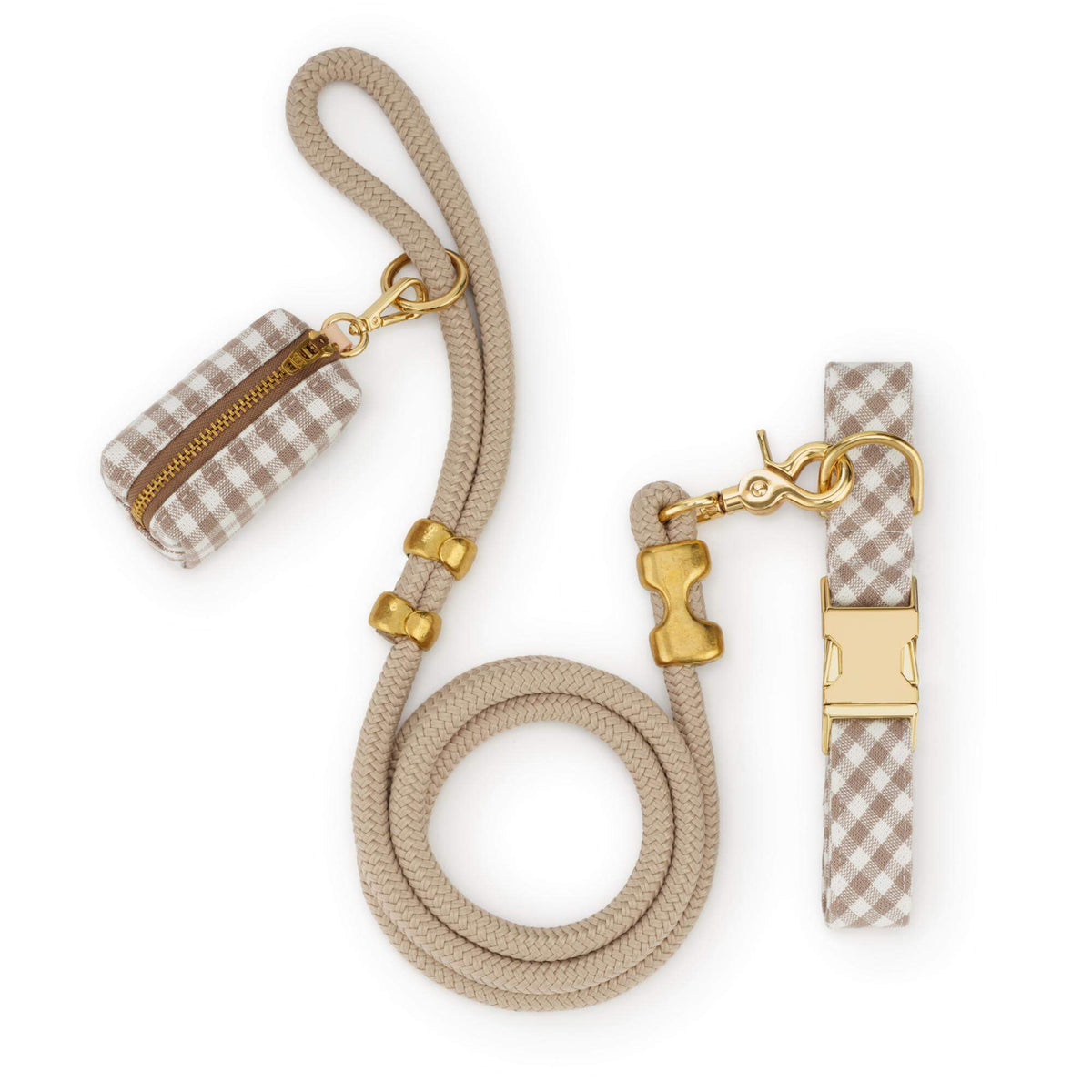 Bruin Geruite Wandelset Met Halsband