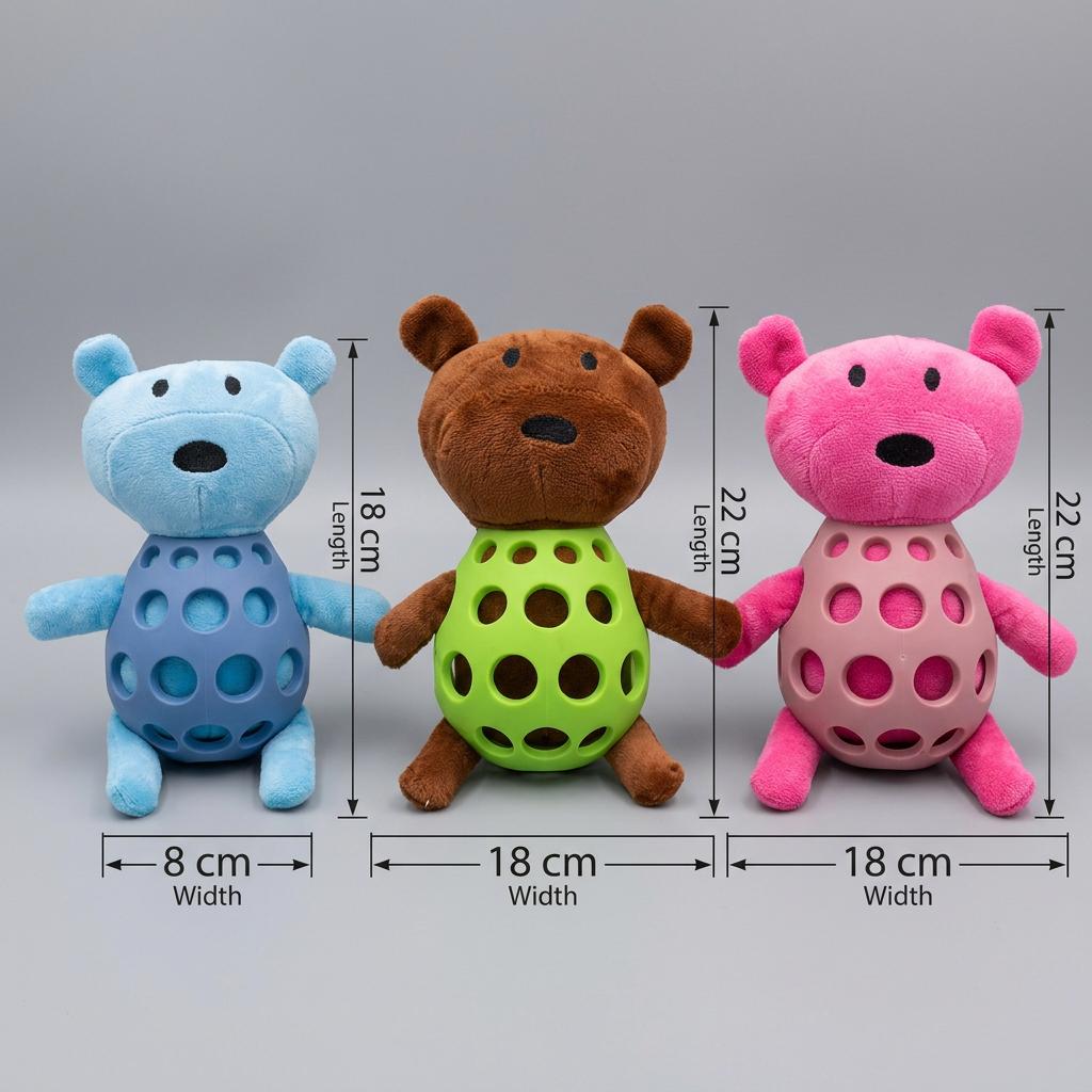 Maten van de drie kleuren: blauw 18 bij 8 cm, groen en roze 22 bij 18 cm