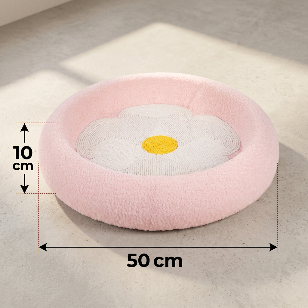 Roze krabmand met afmetingen: 50 cm doorsnede en 10 cm hoog