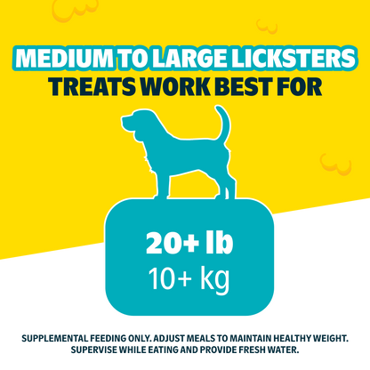 Uitleg dat de middelgrote tot grote snacks passen bij honden vanaf 10 kg