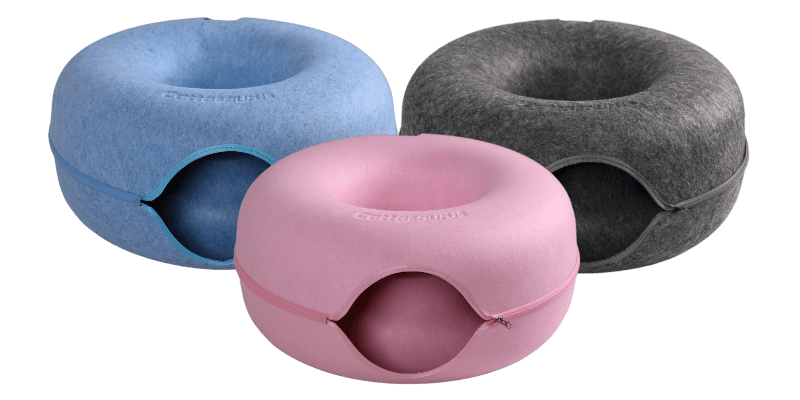 Roze kattengrot vooraan, blauw en donkergrijs op de achtergrond