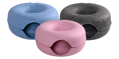 Roze kattengrot vooraan, blauw en donkergrijs op de achtergrond