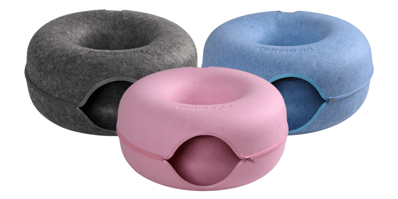 Roze kattengrot vooraan, donkergrijs en blauw op de achtergrond