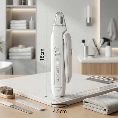 Witte trimmer staand op tafel met afmetingen 18 bij 4,5 cm