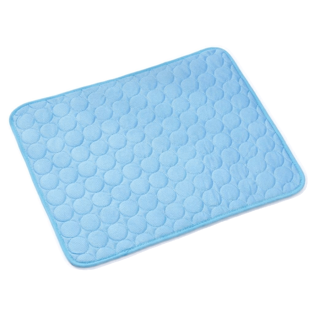 Lichtblauwe verkoelende mat van ice silk voor hond en kat met cirkelpatroon
