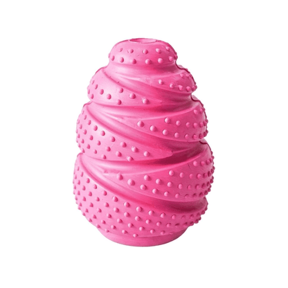 Roze snackbal van rubber met gedraaide ribbels en noppen
