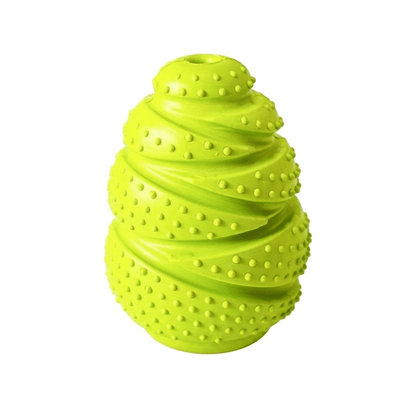 Lichtgroene snackbal van rubber met spiraalribbels en kleine noppen