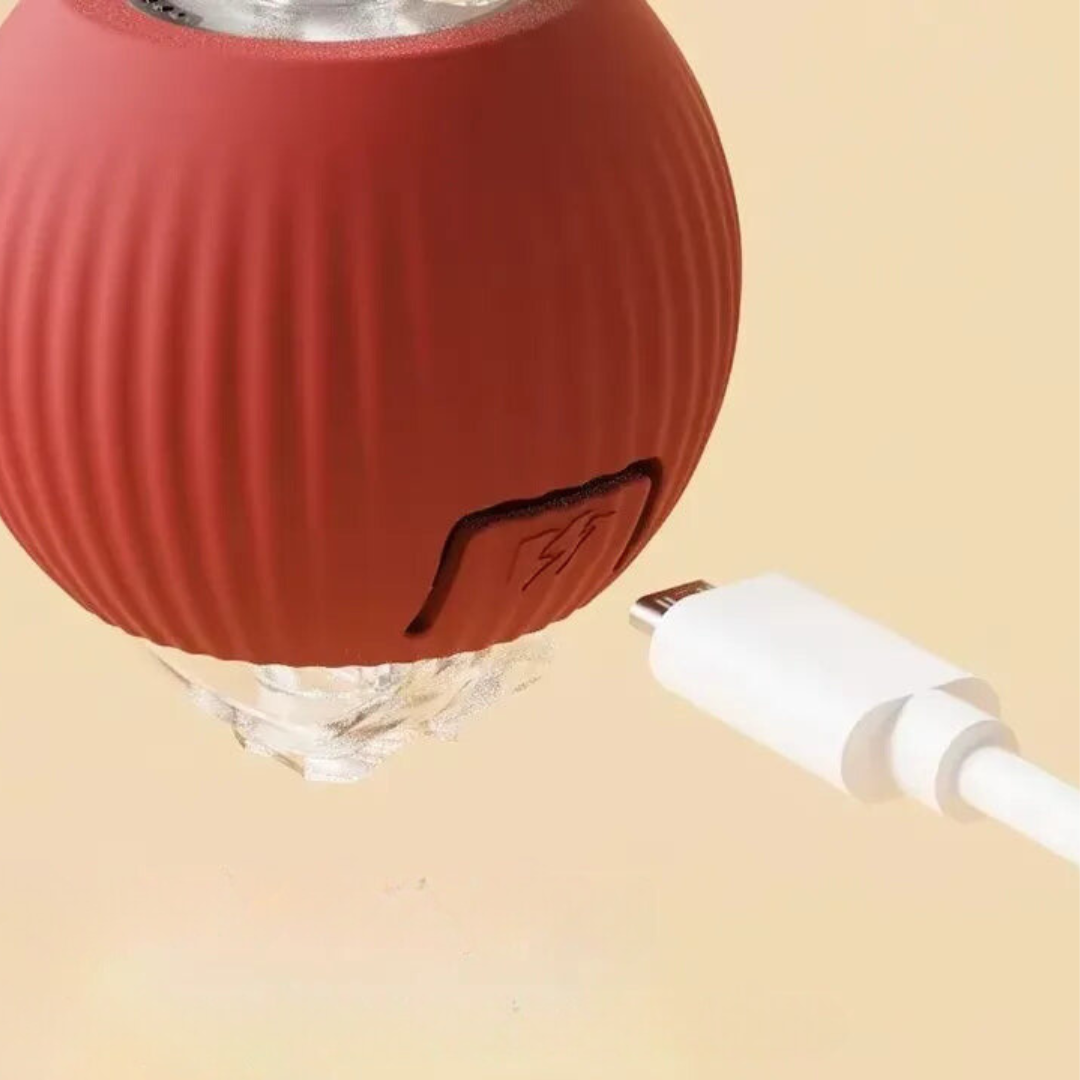 Close-up van de laadpoort van de rode bal met usb-kabel ernaast
